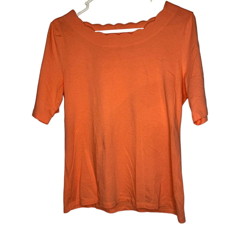 Talbots‎ Women’s Size M Top Pima Cotton Scalloped Neck Blouse Peach
